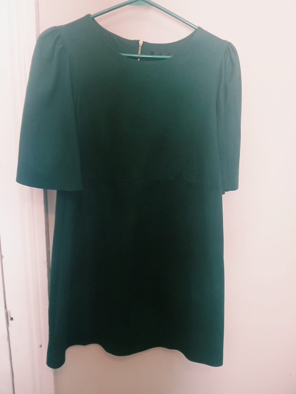 Zara Deep Emerald Green Faux Suade Mini Dress with Cape Sleeves
